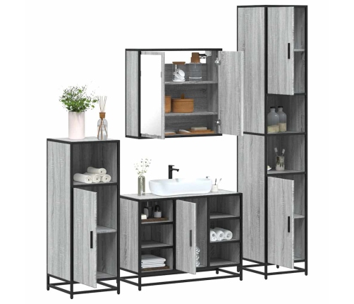 Set de muebles de baño 4 pzas madera contrachapada gris sonoma