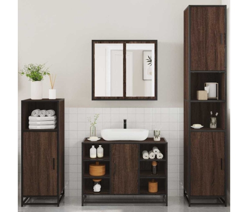 Set de muebles baño 4 pzas madera contrachapada roble marrón