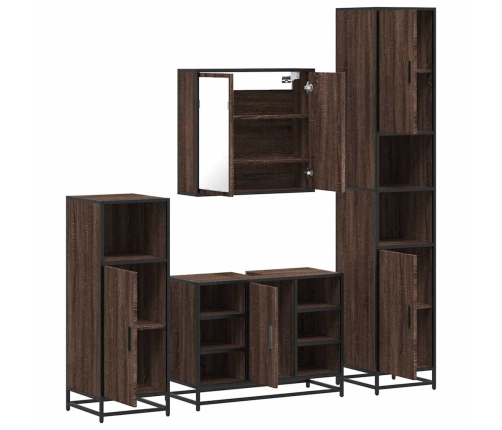 Set de muebles baño 4 pzas madera contrachapada roble marrón