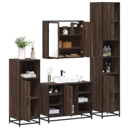 Set de muebles baño 4 pzas madera contrachapada roble marrón