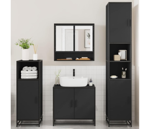 Juego de muebles de baño 4 pzas madera contrachapada negro