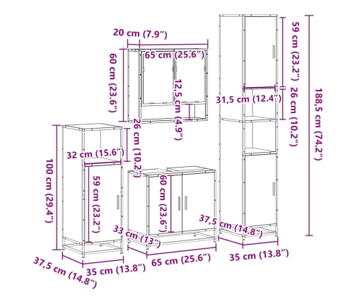 Juego de muebles de baño 4 pzas madera contrachapada negro