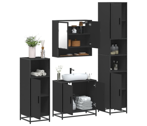 Juego de muebles de baño 4 pzas madera contrachapada negro