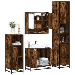 Set de muebles baño 4 pzas madera contrachapada roble ahumado