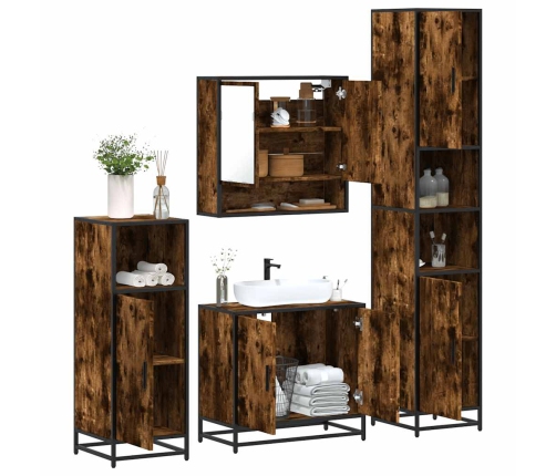 Set de muebles baño 4 pzas madera contrachapada roble ahumado