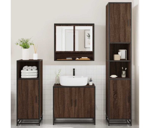 Set de muebles baño 4 pzas madera contrachapada roble marrón