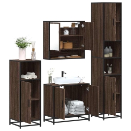 Set de muebles baño 4 pzas madera contrachapada roble marrón