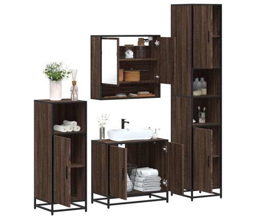 Set de muebles baño 4 pzas madera contrachapada roble marrón