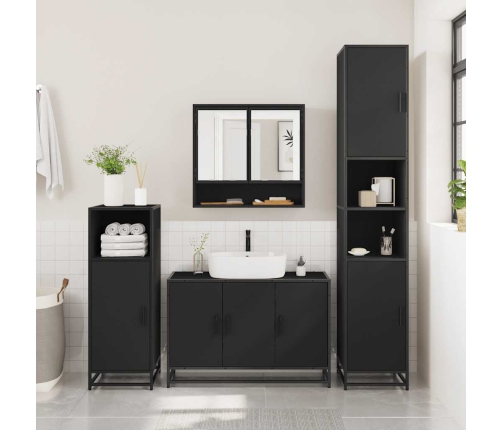 Juego de muebles de baño 4 pzas madera contrachapada negro