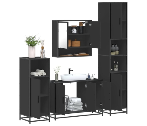 Juego de muebles de baño 4 pzas madera contrachapada negro