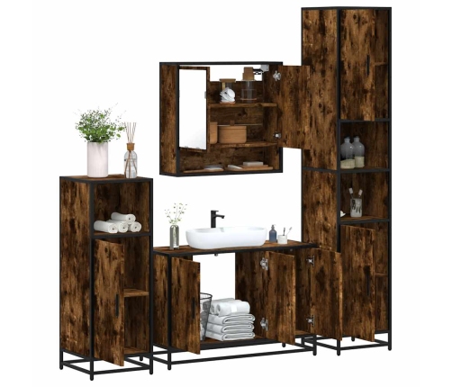 Set de muebles baño 4 pzas madera contrachapada roble ahumado