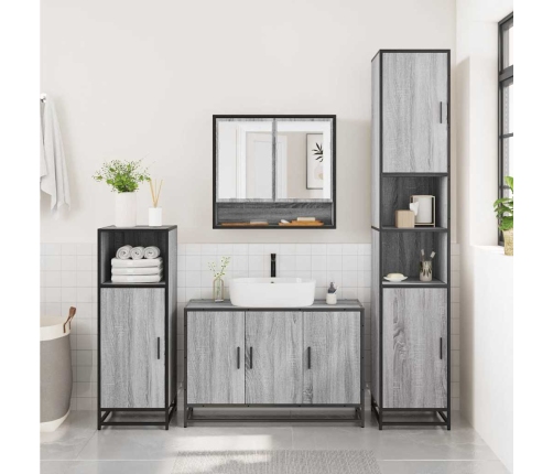 Set de muebles de baño 4 pzas madera contrachapada gris sonoma