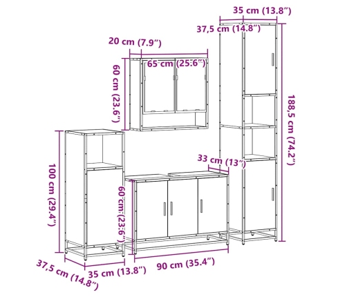 Set de muebles de baño 4 pzas madera contrachapada gris sonoma