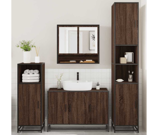 Set de muebles baño 4 pzas madera contrachapada roble marrón