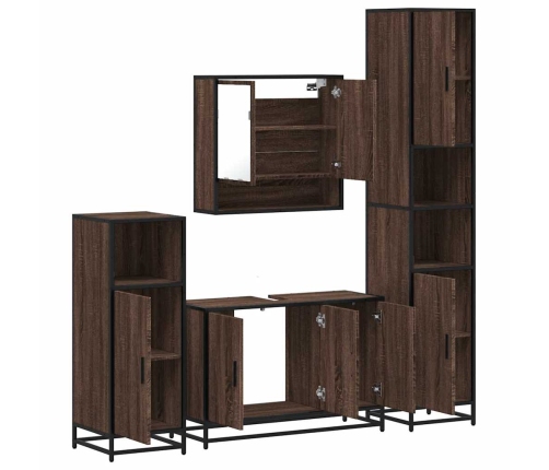 Set de muebles baño 4 pzas madera contrachapada roble marrón