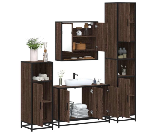 Set de muebles baño 4 pzas madera contrachapada roble marrón