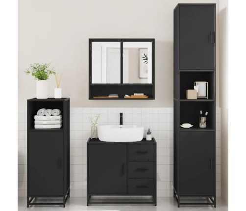 Juego de muebles de baño 4 pzas madera contrachapada negro