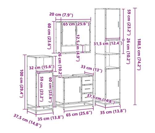 Juego de muebles de baño 4 pzas madera contrachapada negro