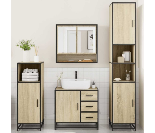 Juego de muebles de baño 4 pzas contrachapada roble sonoma