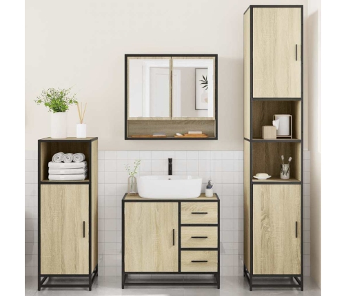 Set de muebles baño 4 pzas madera contrachapada roble ahumado