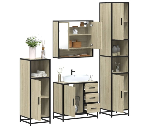 Set de muebles baño 4 pzas madera contrachapada roble ahumado