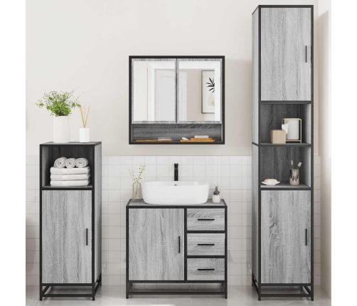 Set de muebles de baño 4 pzas madera contrachapada gris sonoma