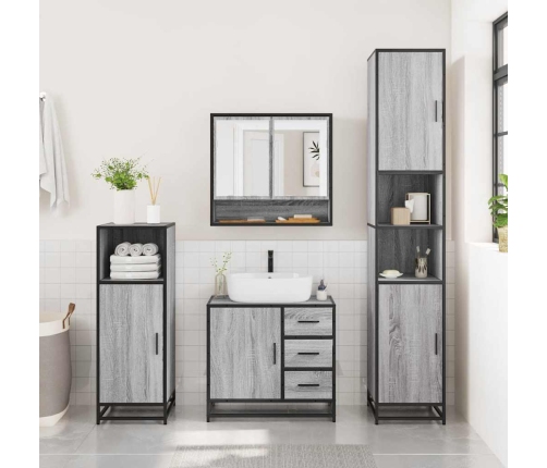 Set de muebles de baño 4 pzas madera contrachapada gris sonoma