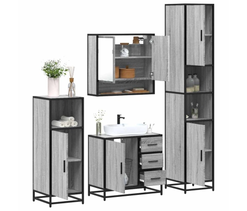 Set de muebles de baño 4 pzas madera contrachapada gris sonoma