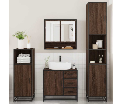 Set de muebles baño 4 pzas madera contrachapada roble marrón