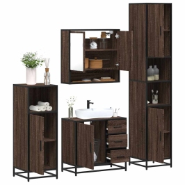 Set de muebles baño 4 pzas madera contrachapada roble marrón