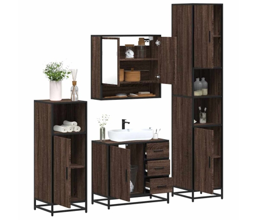 Set de muebles baño 4 pzas madera contrachapada roble marrón