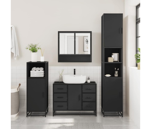 Juego de muebles de baño 4 pzas madera contrachapada negro