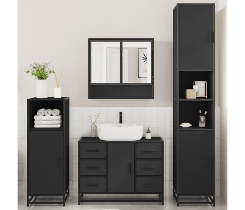 Juego de muebles de baño 4 pzas madera contrachapada negro