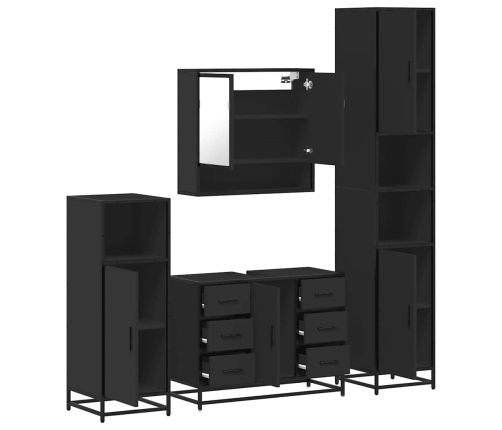 Juego de muebles de baño 4 pzas madera contrachapada negro