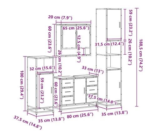 Juego de muebles de baño 4 pzas madera contrachapada negro