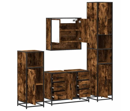 Set de muebles baño 4 pzas madera contrachapada roble ahumado