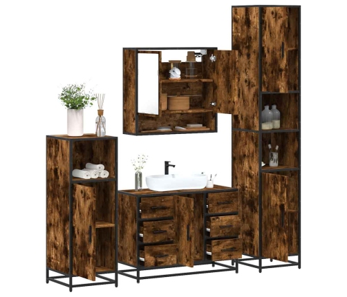 Set de muebles baño 4 pzas madera contrachapada roble ahumado