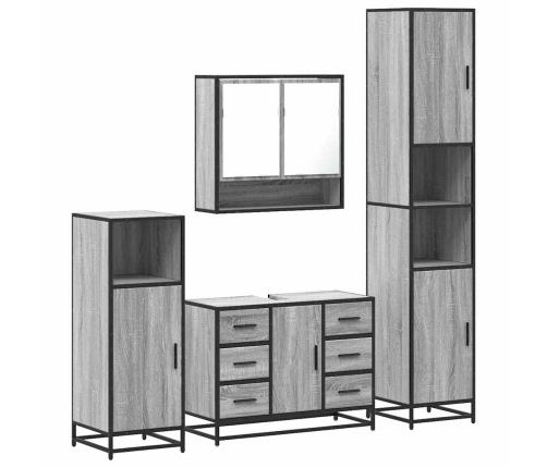 Set de muebles de baño 4 pzas madera contrachapada gris sonoma