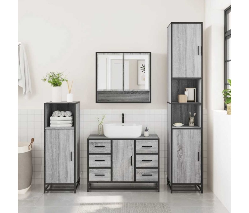 Set de muebles de baño 4 pzas madera contrachapada gris sonoma