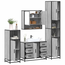 Set de muebles de baño 4 pzas madera contrachapada gris sonoma