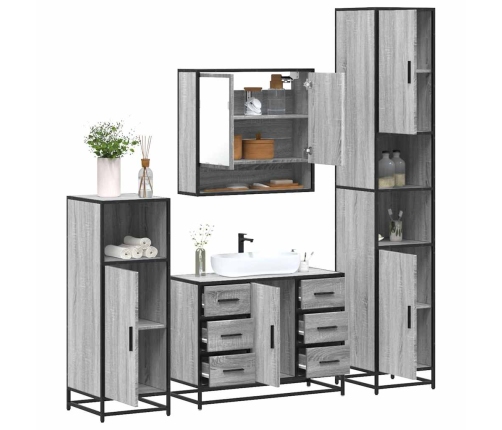 Set de muebles de baño 4 pzas madera contrachapada gris sonoma