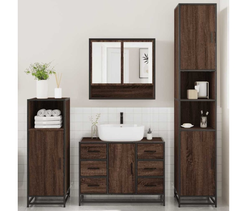 Set de muebles baño 4 pzas madera contrachapada roble marrón