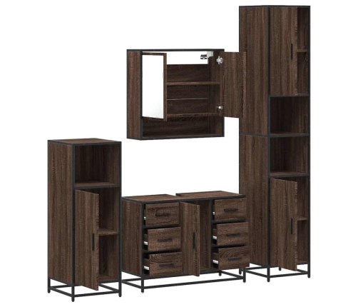 Set de muebles baño 4 pzas madera contrachapada roble marrón