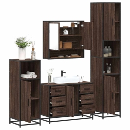 Set de muebles baño 4 pzas madera contrachapada roble marrón