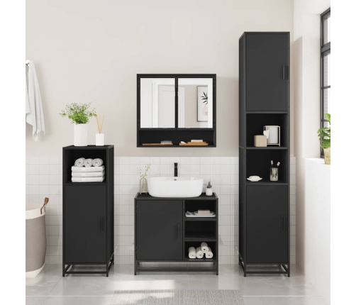 Juego de muebles de baño 4 pzas madera contrachapada negro