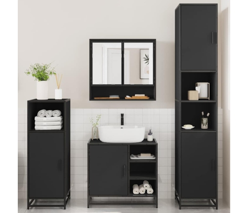 Juego de muebles de baño 4 pzas madera contrachapada negro