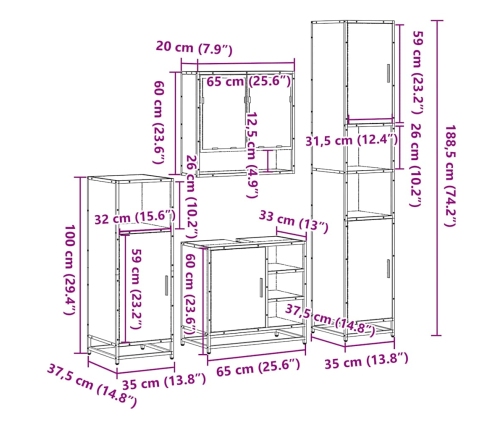 Juego de muebles de baño 4 pzas madera contrachapada negro