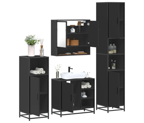 Juego de muebles de baño 4 pzas madera contrachapada negro