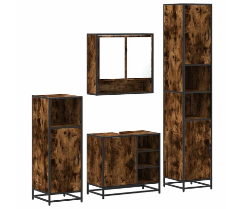 Set de muebles baño 4 pzas madera contrachapada roble ahumado