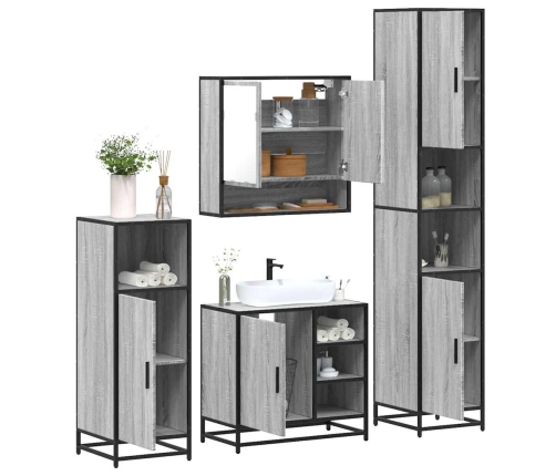 Set de muebles de baño 4 pzas madera contrachapada gris sonoma